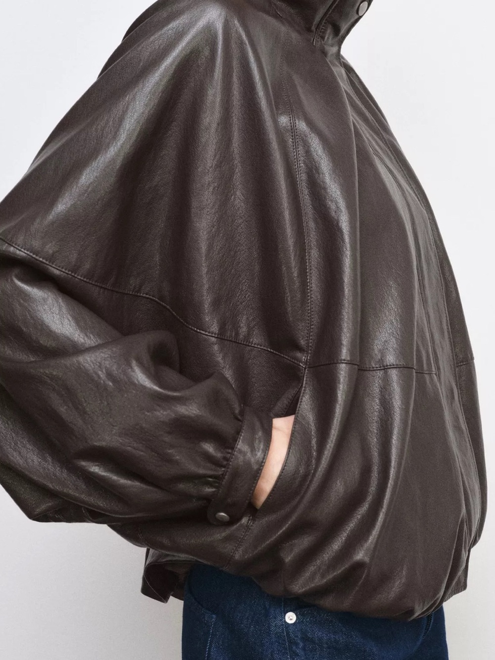 Zara Dark Brown Shiny Bomber Jacket - Picture 5 of 6